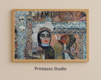 Colorful Abstract Symbolic Painting Art Print- Surreal Mixed Media Wall Decor (Digital Download)