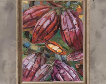 Colorful Cocoa Pods Wall Art Print – Tropical Botanical Painting, Exotic Fruit Kitchen & Home Décor
