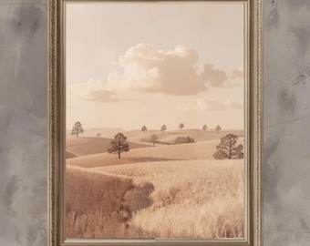 Beige Landscape Art Print – Neutral Minimalist Fields (Digital Download)