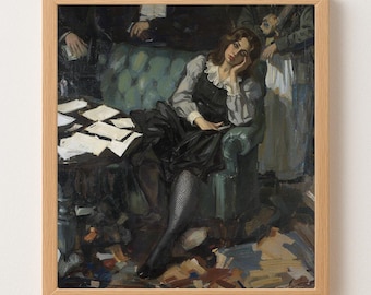 Impressionist Woman in Vintage Interior Art Print – Elegant Figurative Decor (Digital Download)
