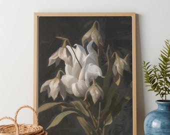 Elegant Flowers Home Decor Art Print - Floral Painting on Black Background (Digital Download)