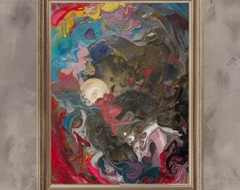 Colorful Abstract Paint Wall Print Art – Expressive Modern Painting Artistic Home Decor (Digital Download)