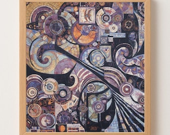 Abstract Mosaic Wall Art Print – Purple Geometric Modern Artwork Home Decor (Digital Download)