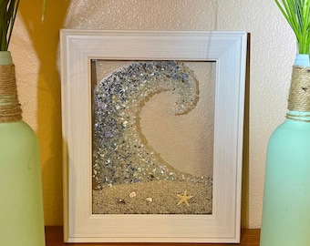 Glass beach ocean wave, coastal decor, beach house wall decor, beach theme decor, sea glass wall art, nautical decor blue beach bathroom