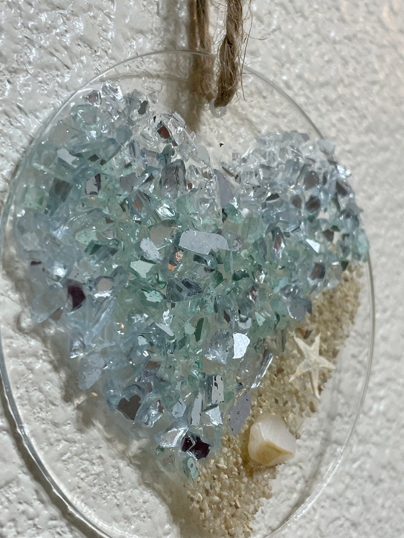 Heart Beach Sea Glass Ornament Coastal Wave Sun Catcher Ocean Keepsake ...