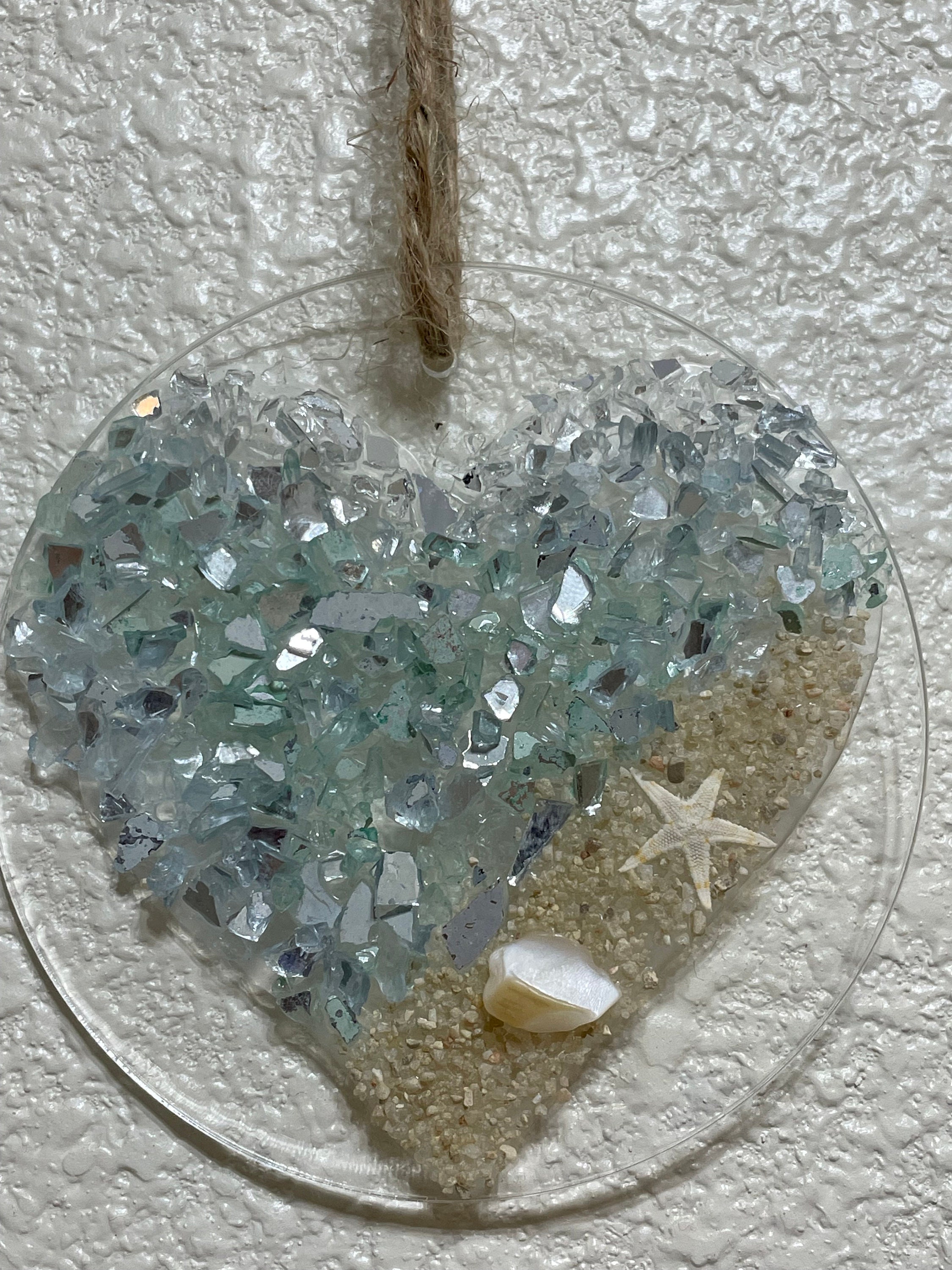 Heart Beach Sea Glass Ornament Coastal Wave Sun Catcher Ocean Keepsake ...