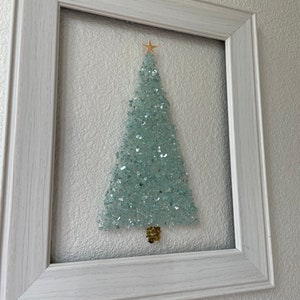 Sea glass Christmas tree, framed glass Christmas tree art, coastal Christmas tree with starfish, handmade unique Christmas tree wall decor