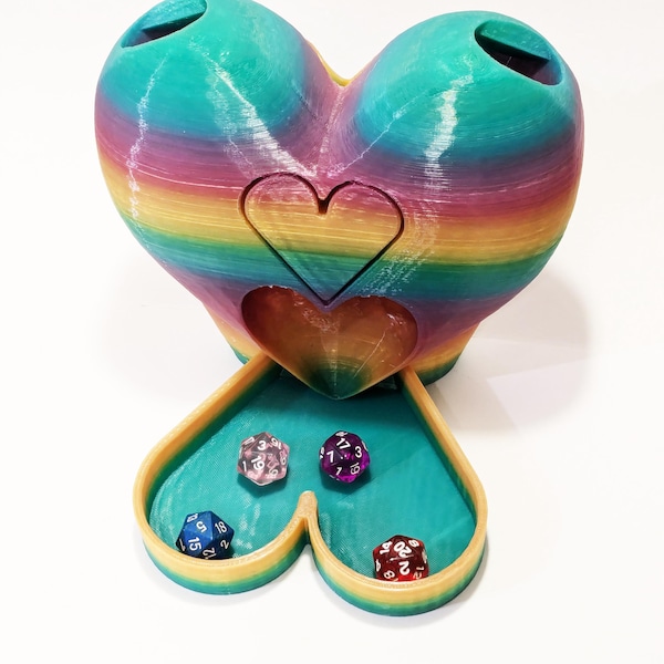 Heart-Shaped Dice Tower - Pride Colors (or any color) with LED inside
