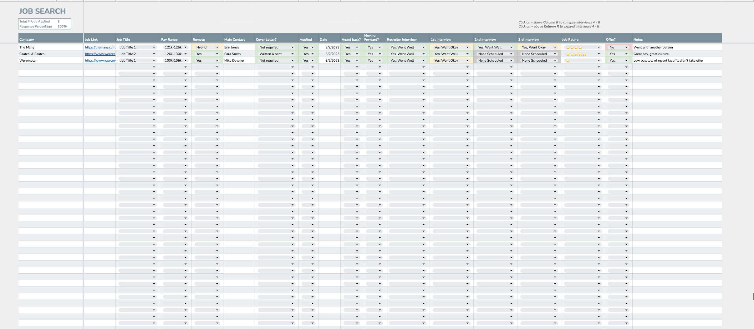 Job Search Spreadsheet - Etsy