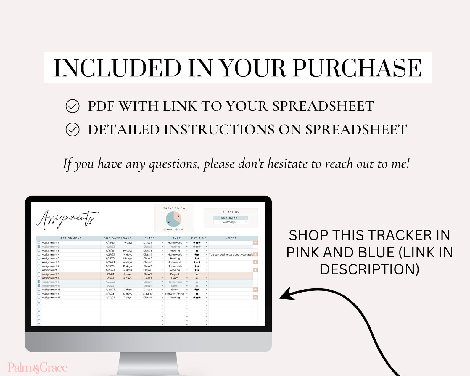 Google Sheets Assignment Tracker Spreadsheet, Digital Assignment ...
