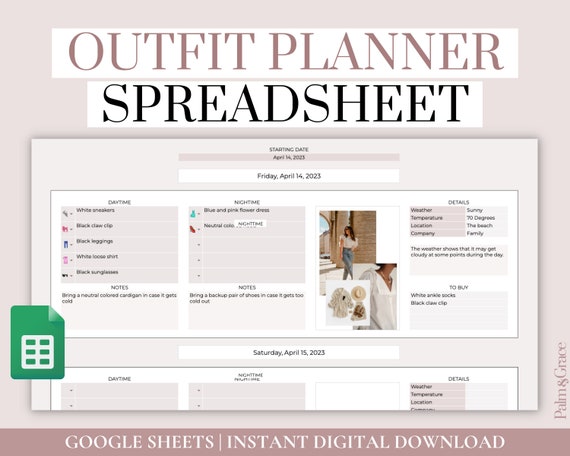 Google Sheets Outfit Planner For Travel, Digital Outfit Planning Template, Outfit Idea Planner, Vacation Outfit Plan, Outfit Tracker