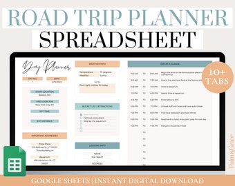 Road Trip Planner Spreadsheet, Road Trip Organizer, Digital Travel Planner, Road Trip Itinerary Template, Editable Family Vacation Planner