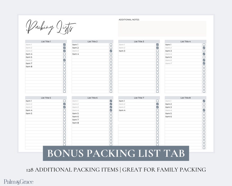 Google Sheets Editable Packing List, Packing Checklist, Travel Packing ...