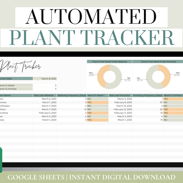 Digital Plant Tracker Spreadsheet, Google Sheets Plant Spreadsheet, Digital Plant Care Tracker Planner, Houseplant and Indoor Plant Planner