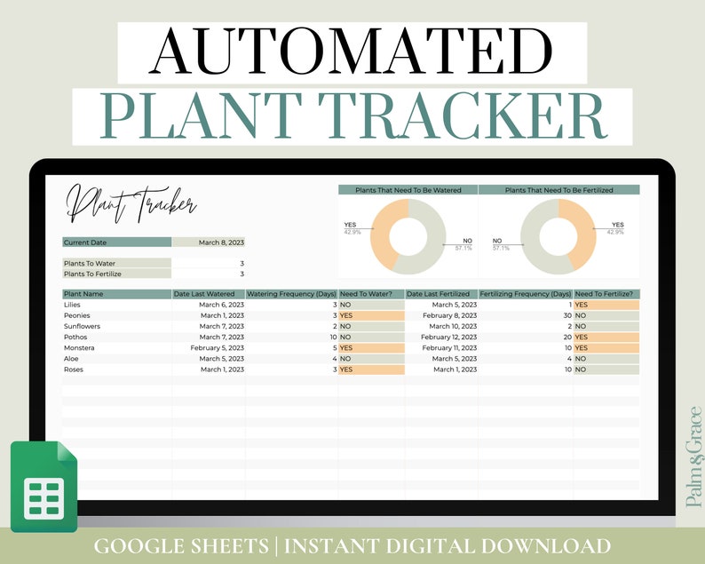 Digital plant care spreadsheet