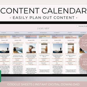 Contentkalender voor sociale media Google Spreadsheets, spreadsheet voor digitale contentplanner, sjabloon voor sociale mediaplanner, spreadsheet voor maandelijkse content