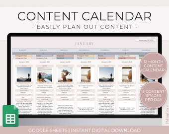 Social Media Content Calendar Google Sheets, Digital Content Planner Spreadsheet, Social Media Planner Template, Monthly Content Spreadsheet