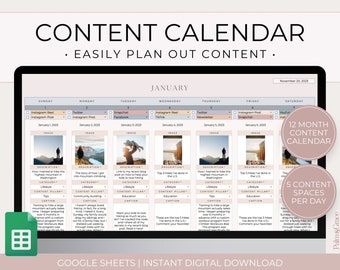 Calendario dei contenuti dei social media Fogli Google, foglio di calcolo della pianificazione dei contenuti digitali, modello di pianificazione dei social media, foglio di calcolo dei contenuti mensili