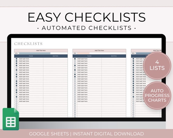 Google Sheets Checklist Template, To Do List Template for Google Sheets, Easy Digital Checklist Spreadsheet, Task Tracker, Task Planner
