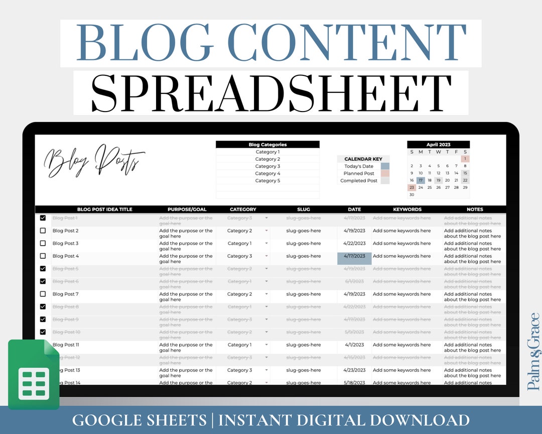 Blog Spreadsheet Blog Planner Google Sheets, Blog Spreadsheet, Digital Blog Content ...