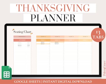 Thanksgiving Planner Spreadsheet, Thanksgiving Meal Planner, Thanksgiving Menu Template, Digital Holiday Planner, Thanksgiving Spreadsheet