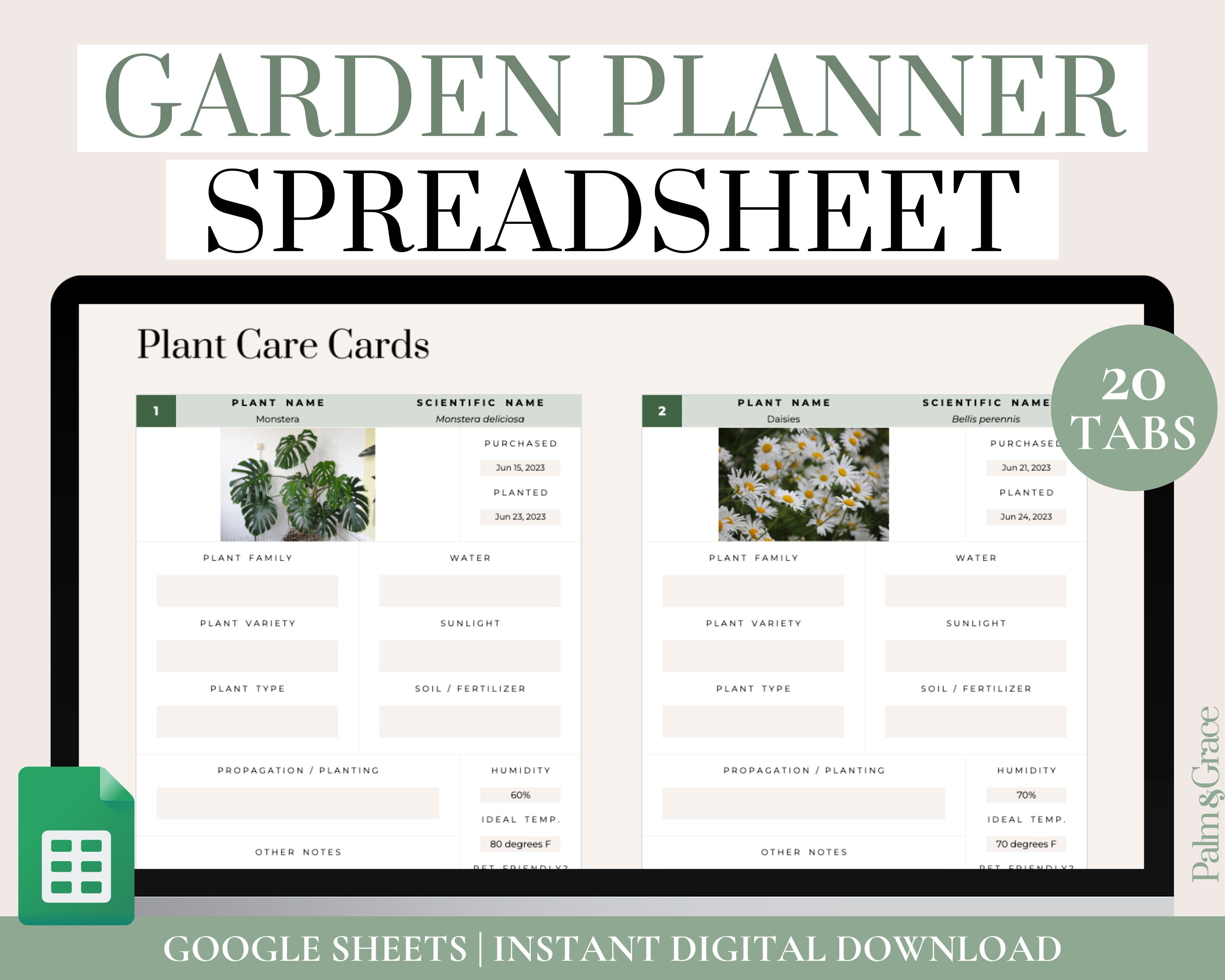 Garden Planner and Log Spreadsheet, Gardening Planner Google Sheets