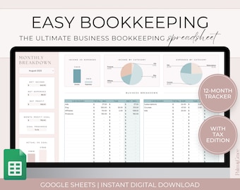 Boekhoudingspreadsheet voor kleine bedrijven, boekhoudsjabloon, inkomstentracker voor kleine bedrijven Google Spreadsheets, tracker voor bedrijfsinkomstenuitgaven