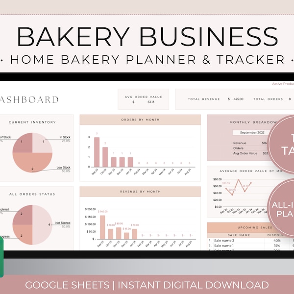 Home Bakery Business Planner Spreadsheet, Recipe Cost Calculator Google Sheets, Bakery Order Tracker, Cake Business Planner, Bakery Planner