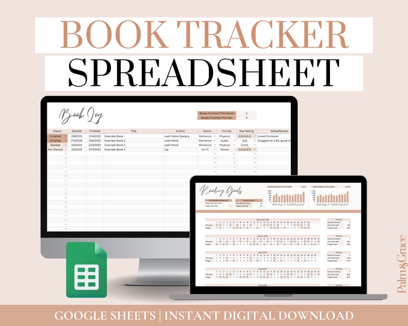 Google sheets book tracker template book reading spreadsheet etsy
