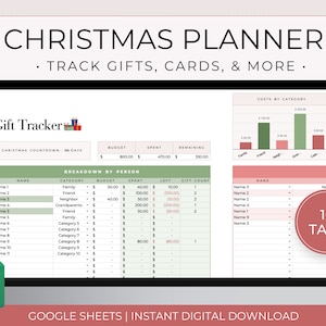 Weihnachtsplaner, digitale Urlaubsplaner-Vorlage, Weihnachtsgeschenk-Tracker, Weihnachtsbudget-Tracker, Weihnachts-Aufgabenliste