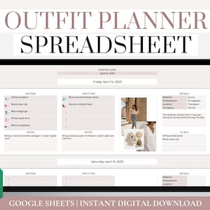 Google Spreadsheets Outfitplanner voor reizen, digitale outfitplanningssjabloon, outfitideeplanner, vakantie-outfitplan, outfittracker