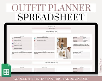 Google Spreadsheets Outfitplanner voor reizen, digitale outfitplanningssjabloon, outfitideeplanner, vakantie-outfitplan, outfittracker