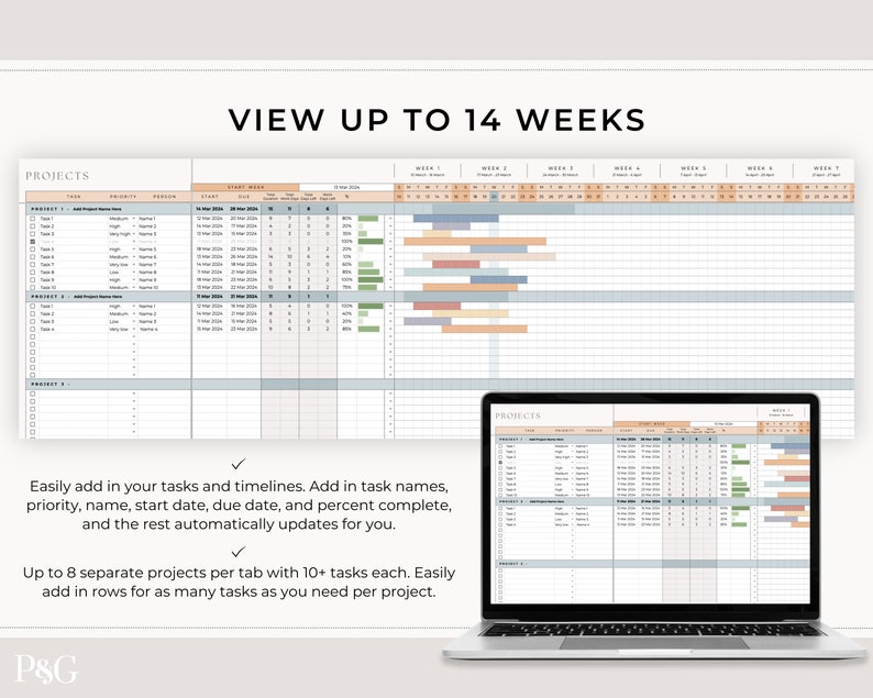 Gantt Chart Google Sheets Template, Automated Project Timeline, Project Management Spreadsheet, Business Task Tracker Spreadsheet Template image 5