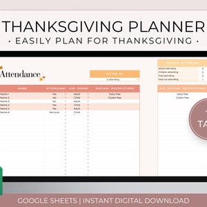 Thanksgiving Planner Spreadsheet, Thanksgiving Meal Planner ...