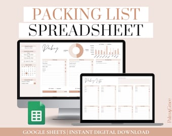 Google Sheets Packing Checklist, Editable Packing List, Travel Packing List Template, Digital Packing List For Family, Vacation, and More