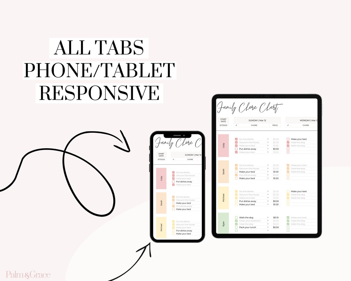Digital Allowance Chart, Chore Chart for Kids, Family Allowance Tracker