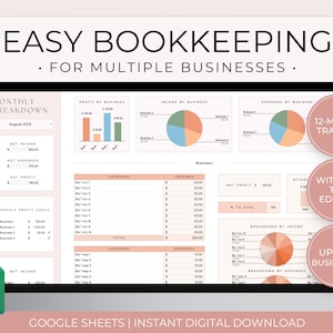 Small Business Bookkeeping Template For Multiple Businesses, Google Easy Bookkeeping Spreadsheet, Small Business Income and Expense Tracker