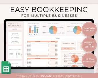 Small Business Bookkeeping Template For Multiple Businesses, Google Easy Bookkeeping Spreadsheet, Small Business Income and Expense Tracker