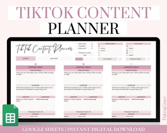 TikTok Content Planner Template, Google Sheets Social Media Content Planner, TikTok Planner Spreadsheet, Video Content Creator Planner