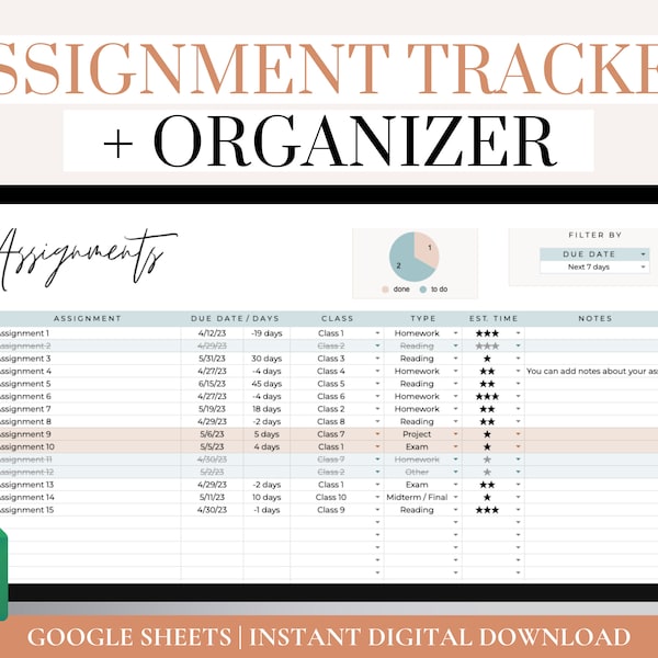 Assignment Tracker Excel - Etsy