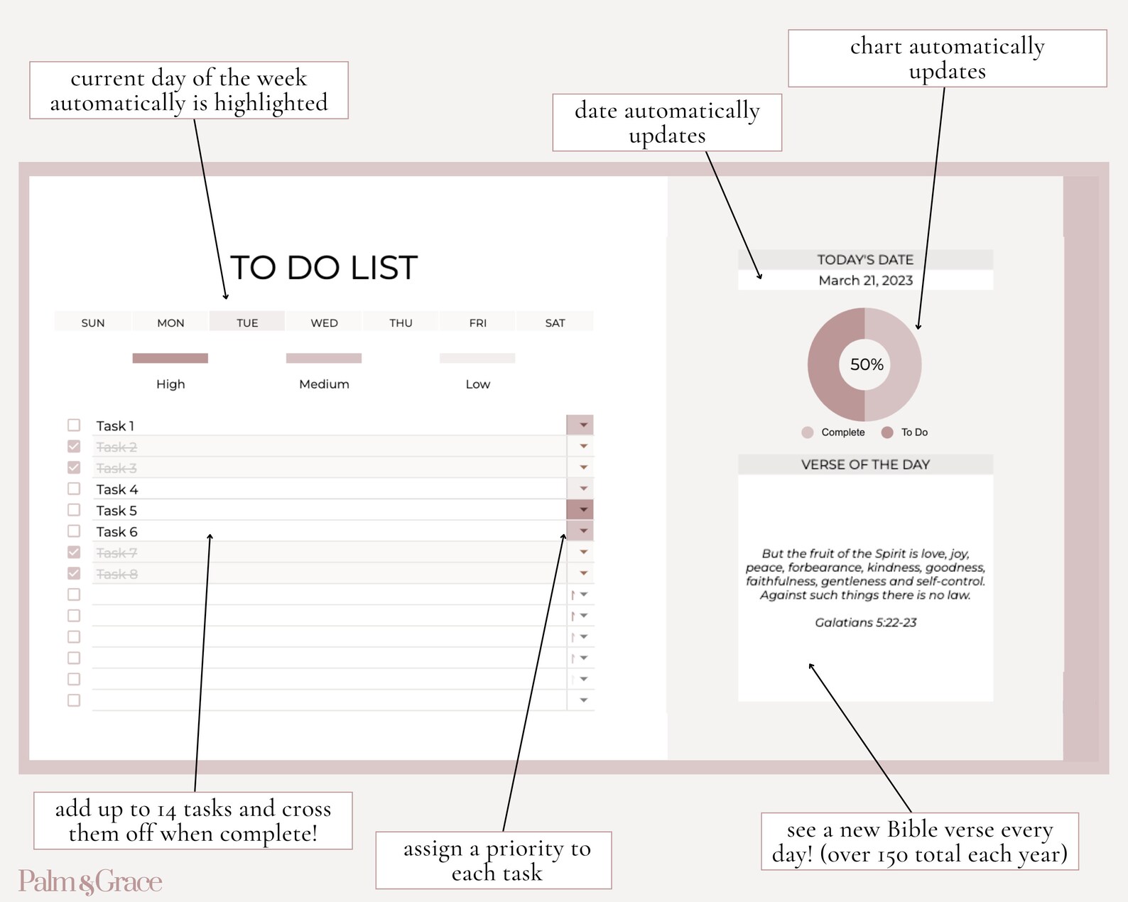 Google Sheets to Do List With Bible Verses, Daily Bible Verse ...
