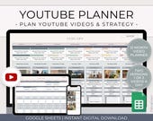 YouTube Planner Spreadsheet Template, Digital YouTube Content Planner Google Sheets, YouTube Video Planner And Content Calendar Spreadsheet