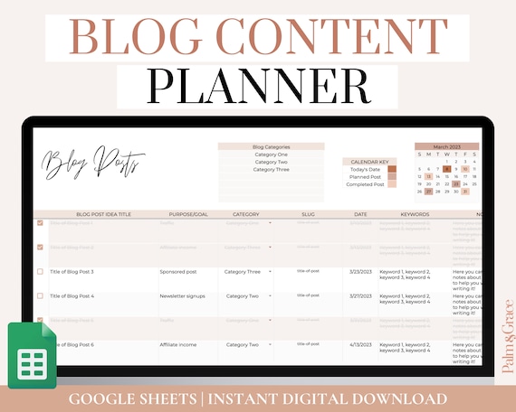 Blog Post Planner Google Sheets, Digital Blog Planner, Easy Blog Post Idea Tracker, Blogging Content Calendar, Blog Idea Planner Organizer