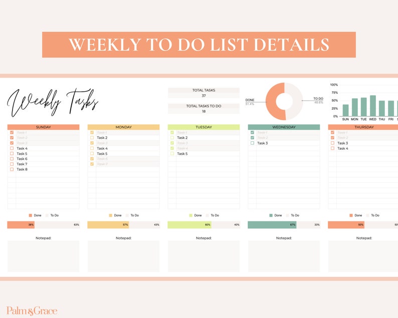Weekly to do list google sheets easy editable daily to do list planner
