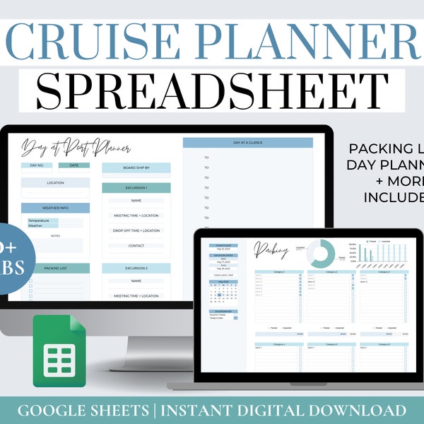Feuille de calcul de planificateur de croisière numérique, liste de colisage de croisière, planificateur d'itinéraire de croisière, organisateur de croisière, modèle de planification de croisière, planificateur de voyage