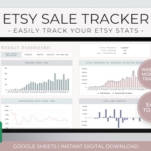 Etsy Tracker Spreadsheet, Etsy Seller Spreadsheet, Etsy Sales Dashboard, Etsy Profit Spreadsheet, Etsy Sales Tracker, Etsy Stats Tracker