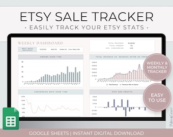 Etsy Tracker Spreadsheet, Etsy Seller Spreadsheet, Etsy Sales Dashboard, Etsy Profit Spreadsheet, Etsy Sales Tracker, Etsy Stats Tracker