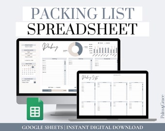 Google Sheets Editable Packing List, Packing Checklist, Travel Packing List Template, Packing Planner List For Family, Vacation, and More