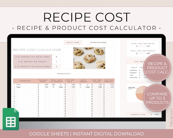 Recipe Cost Calculator Google Sheets, Order Profit Calculator, Pricing Calculator Spreadsheet, Baking Price Calculator, Product Pricing