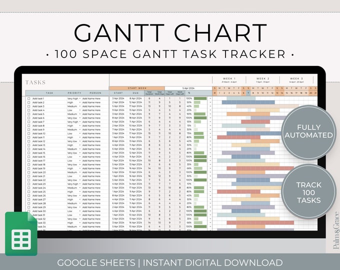 Gantt Chart Google Sheets Excel Spreadsheet Project Planner Project ...